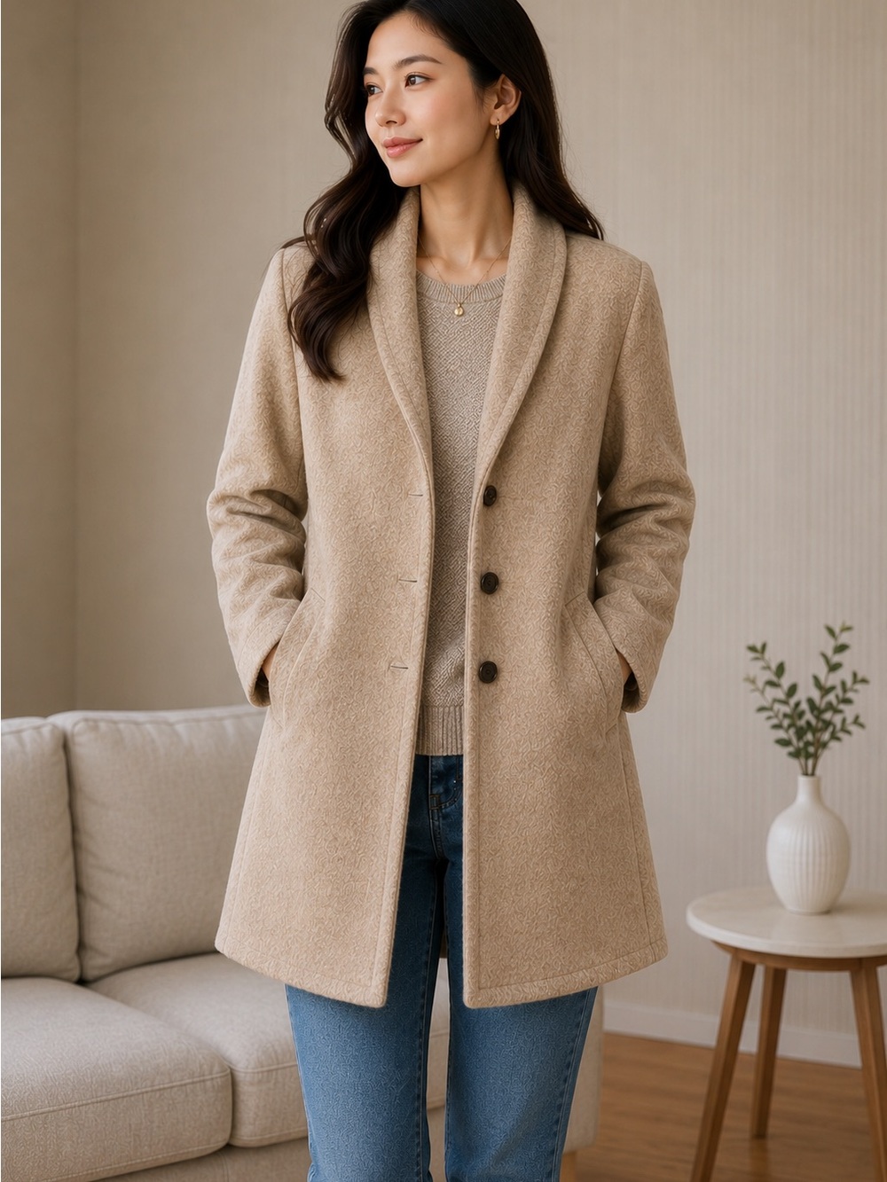 Banana Republic Beige Shawl-Collar Peacoat